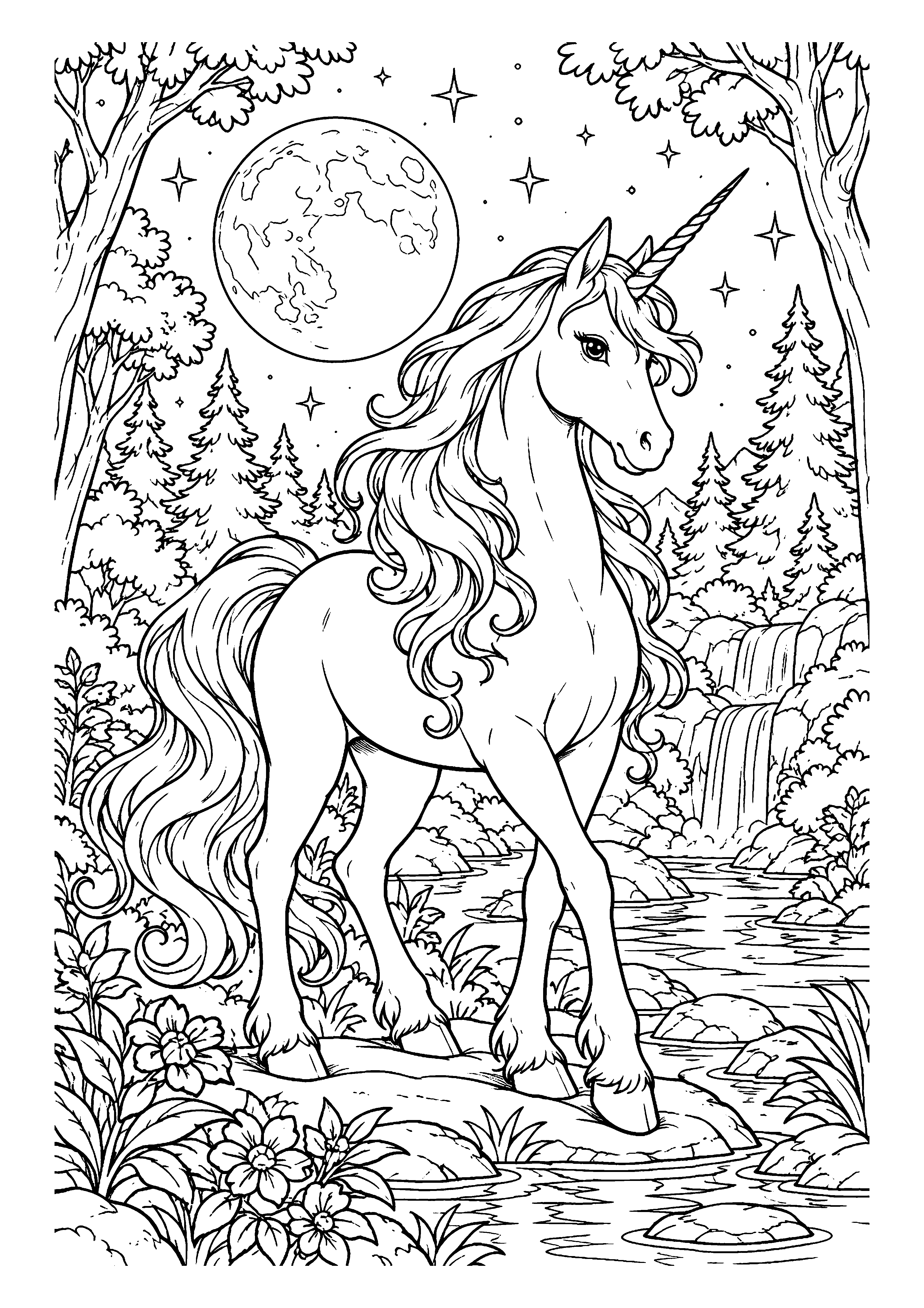 Unicorn in a Moonlit Forest