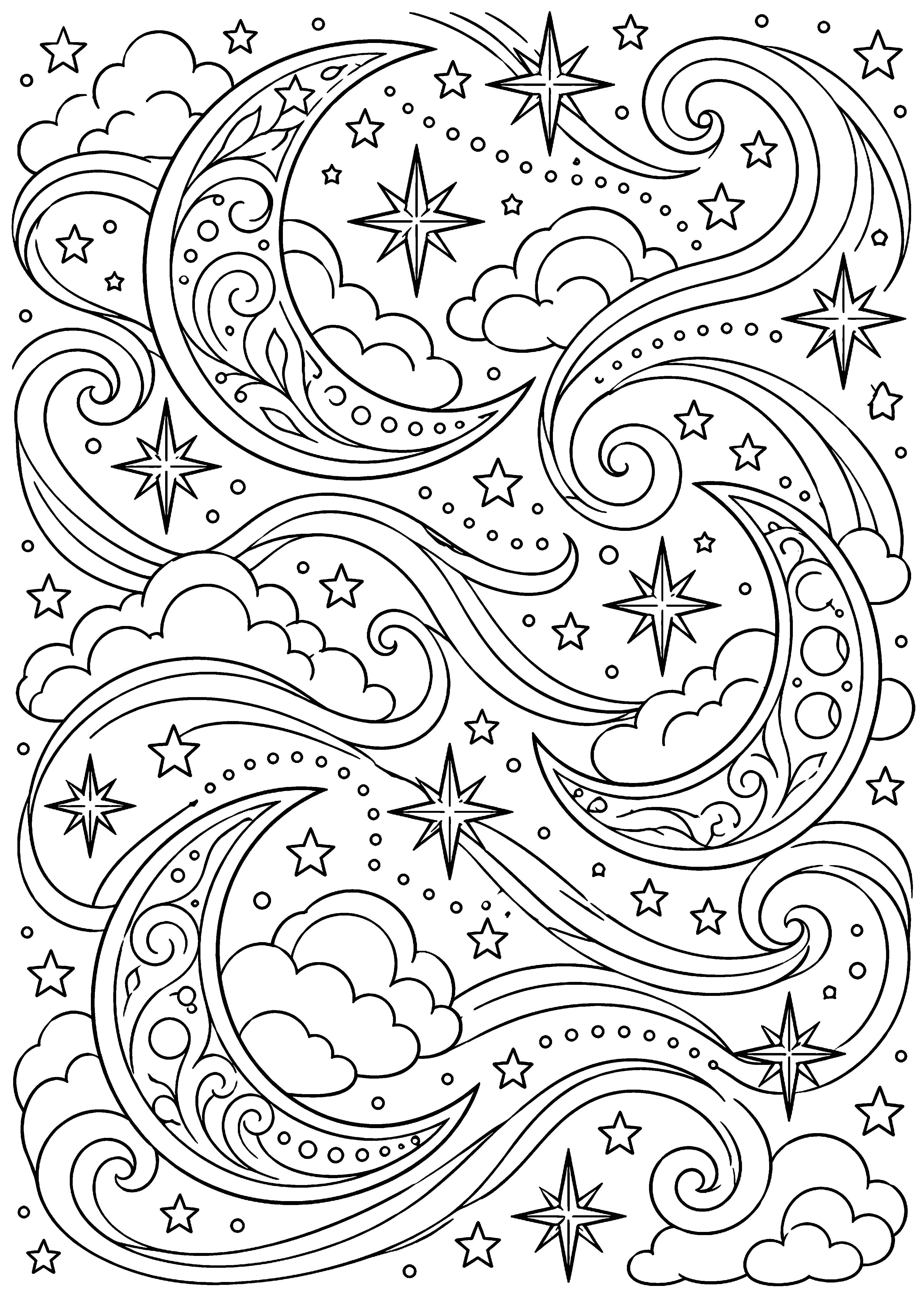 Moons Stars and Celestial Swirls