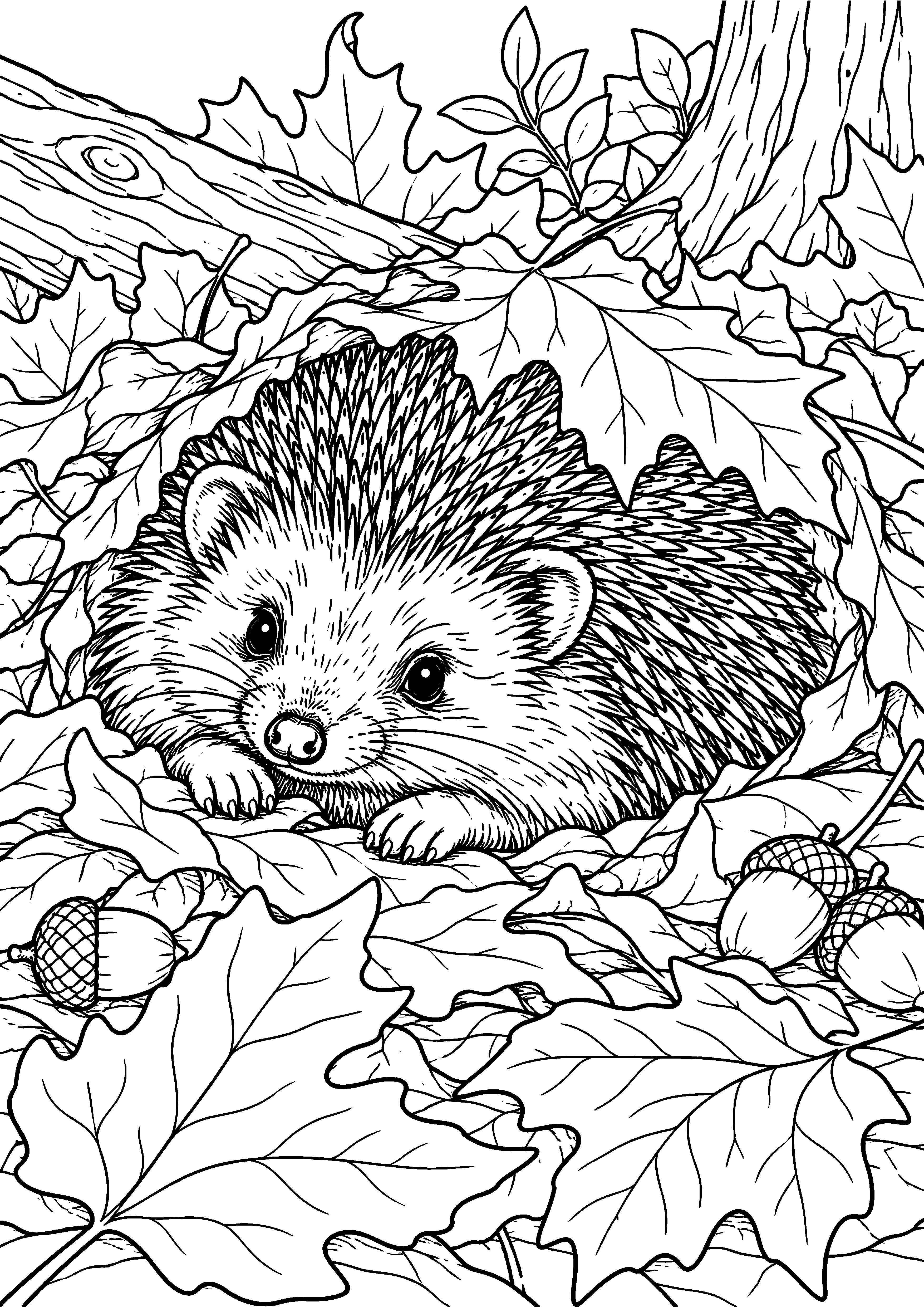Hedgehog beneath Autumn Leaves