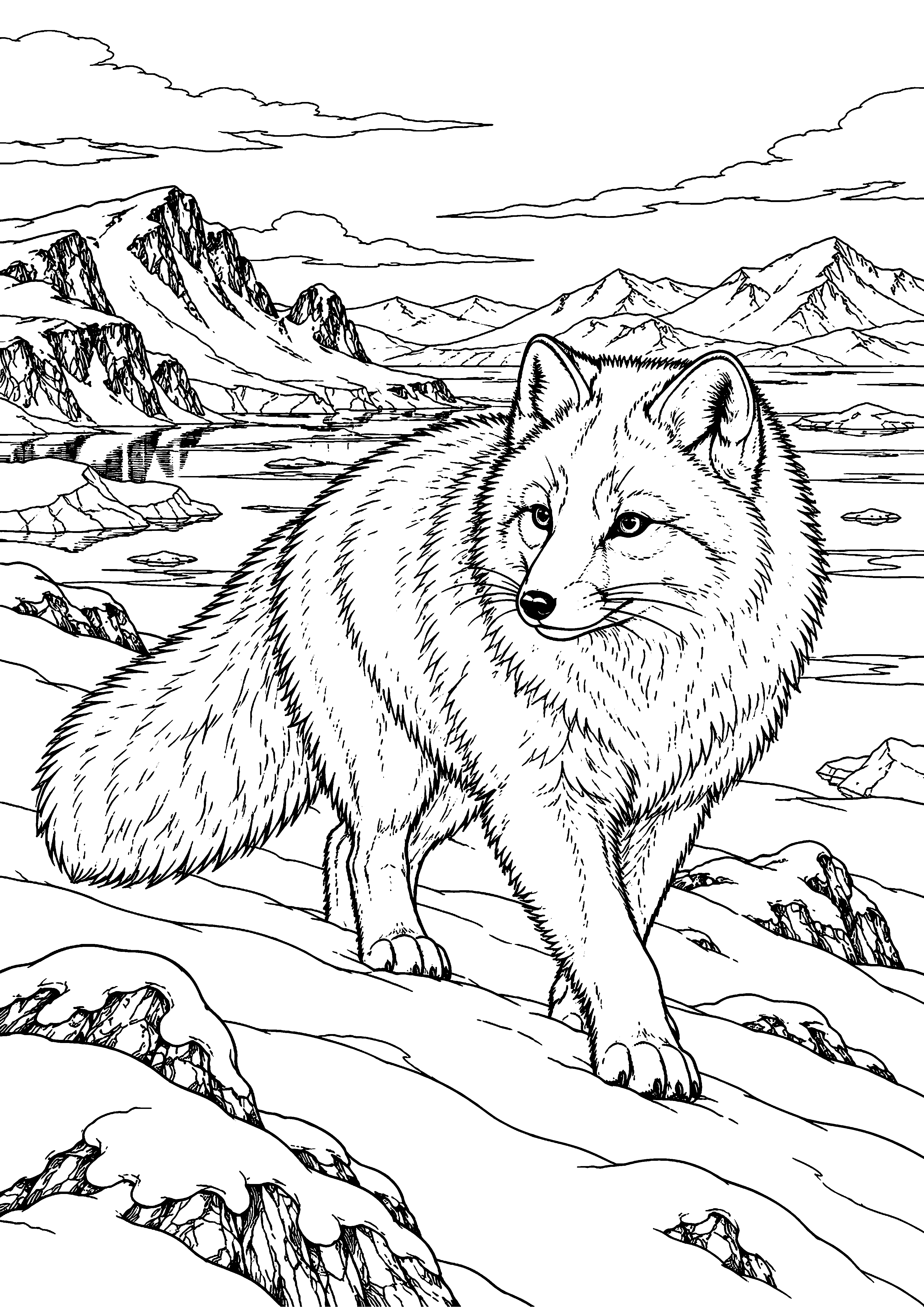 Arctic Fox on a Snowy Ridge