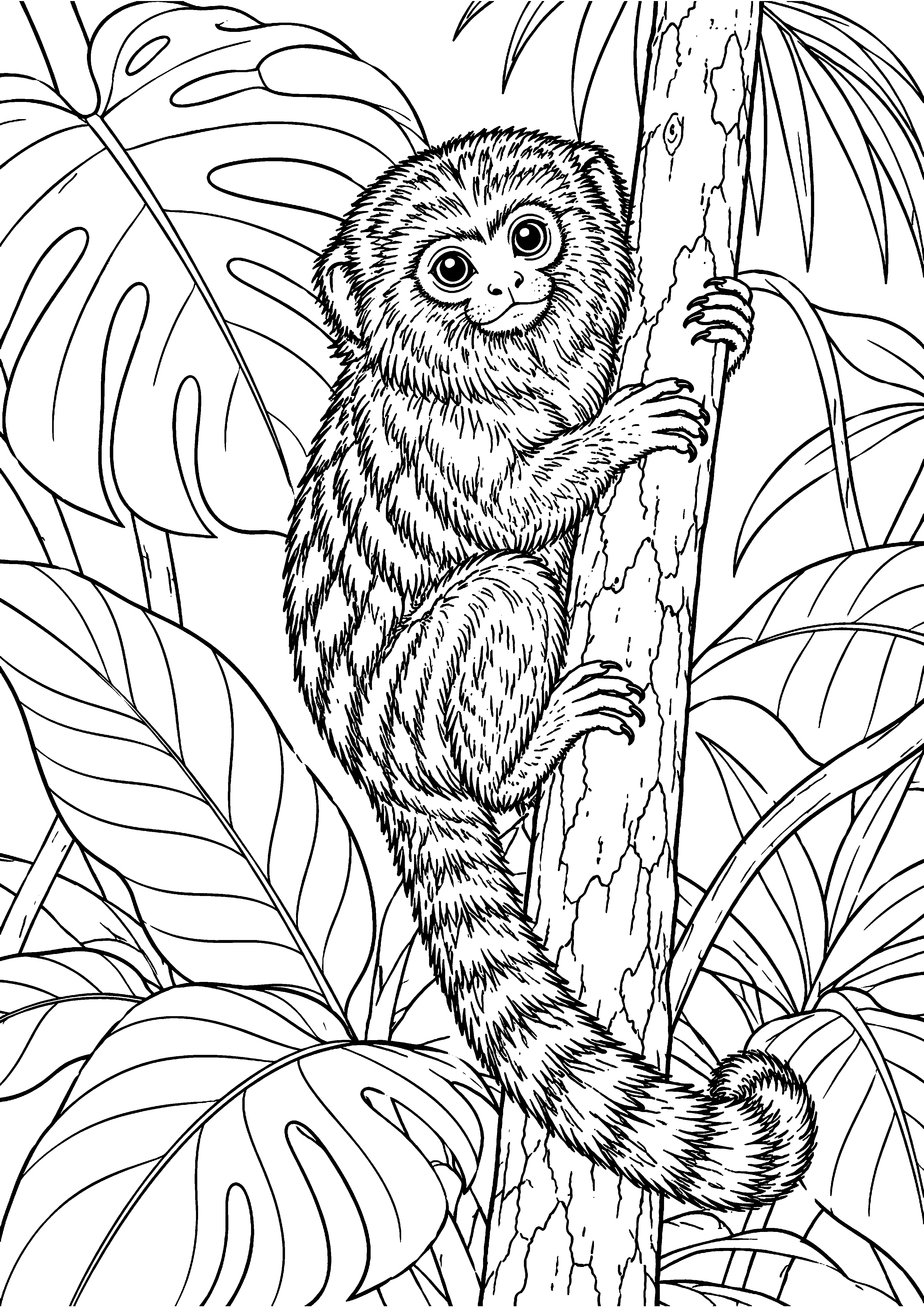 Pygmy Marmoset on a Tree Trunk