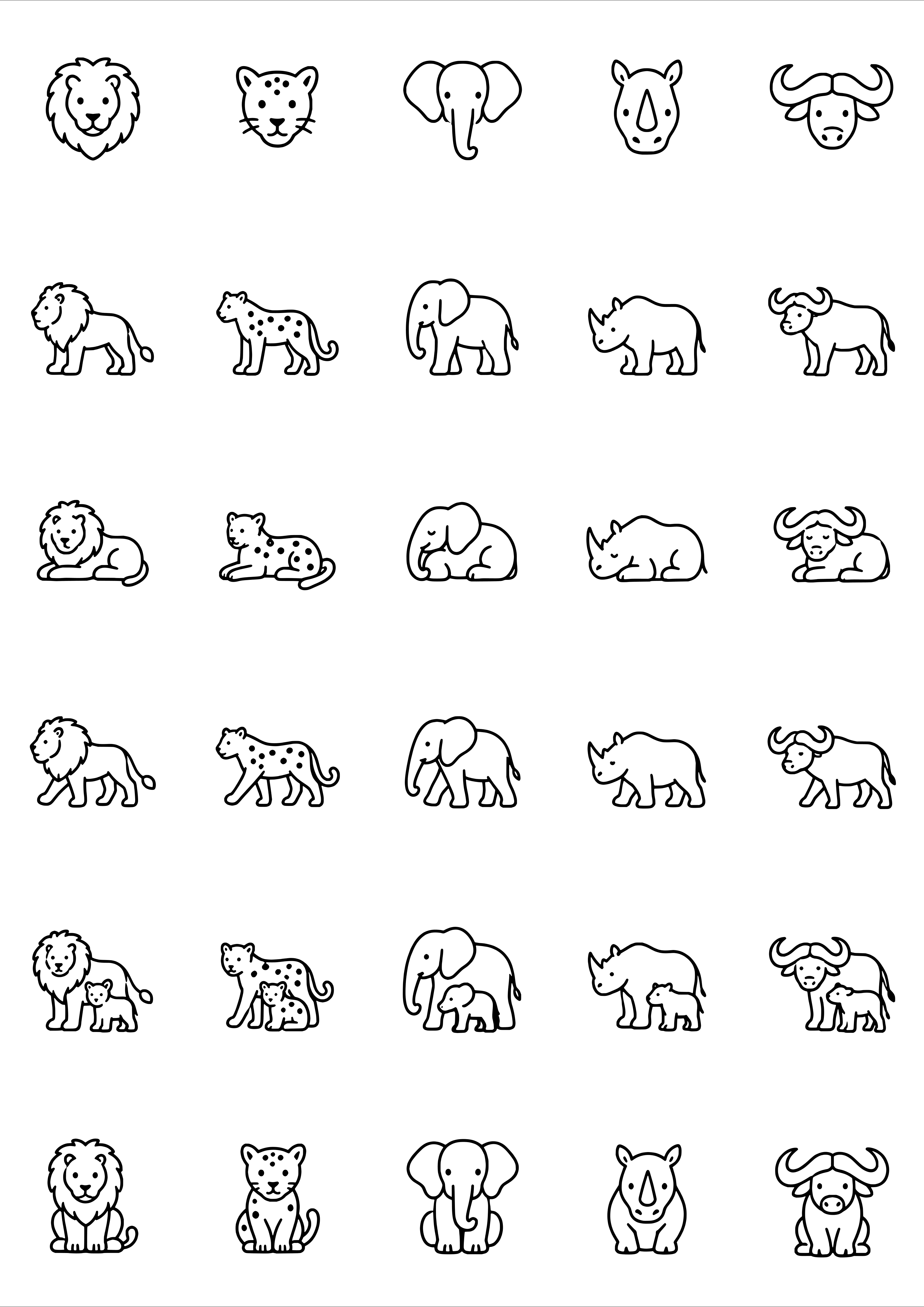 Tiny Big Five Animal Tattoo Coloring Page