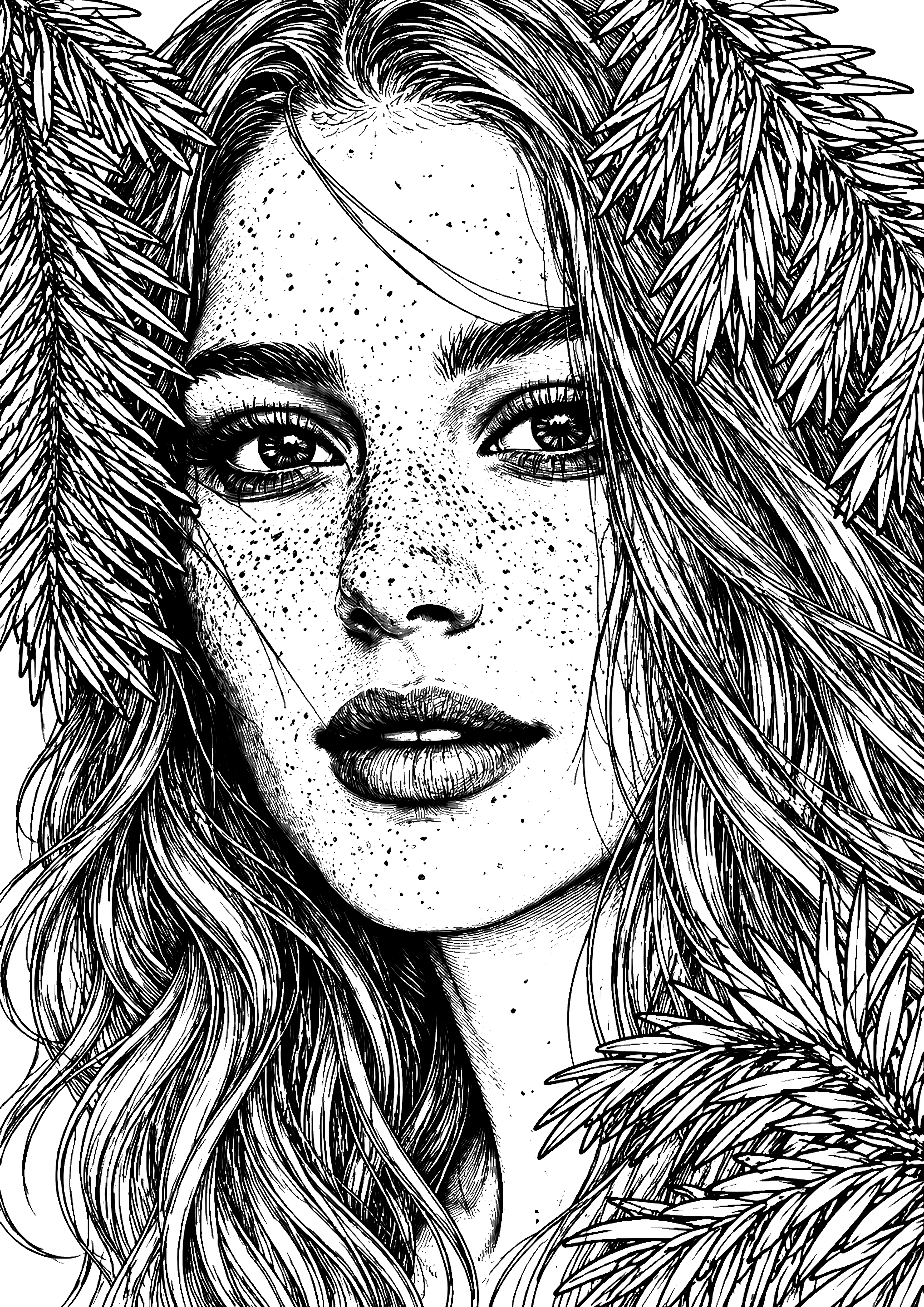 Forest Freckled Portrait Coloring Page