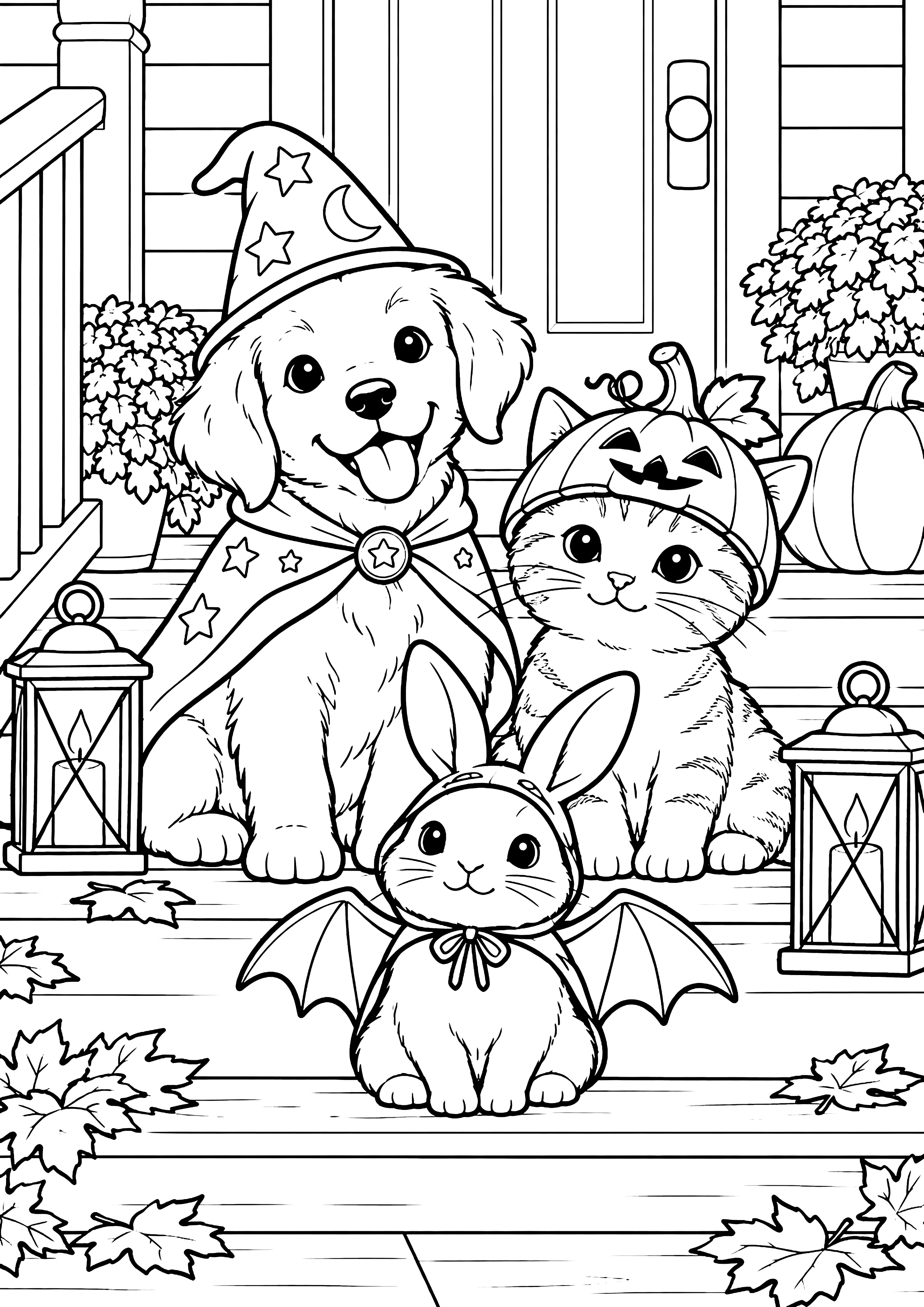 Halloween Costumed Pets Coloring Page