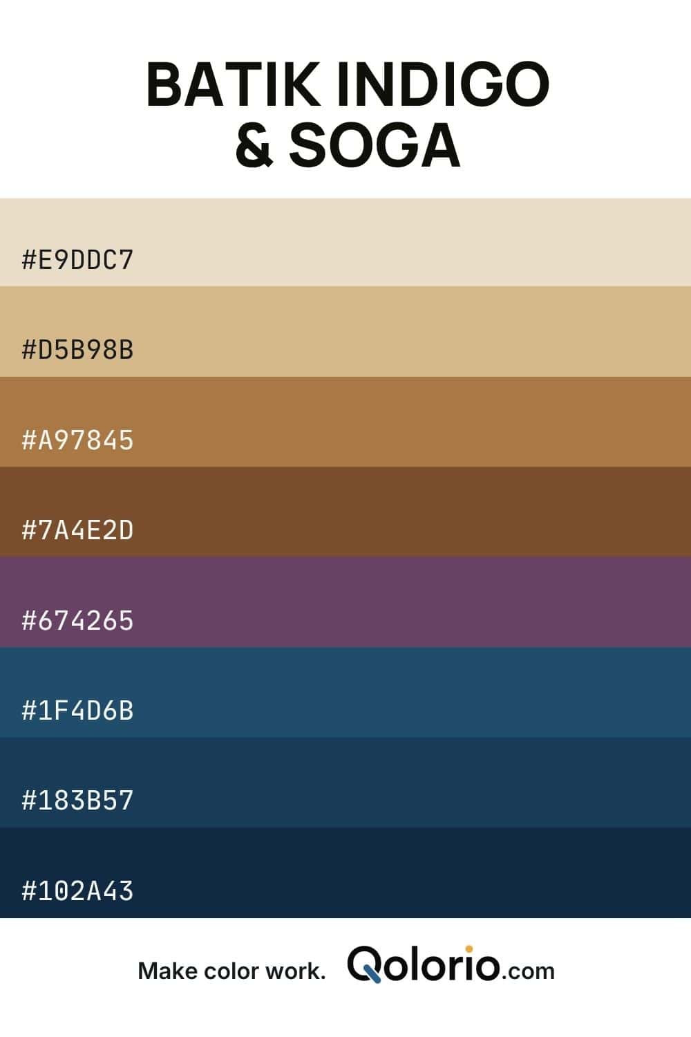 Earthy brown, muted plum, and deep indigo palette with a warm, grounded character.