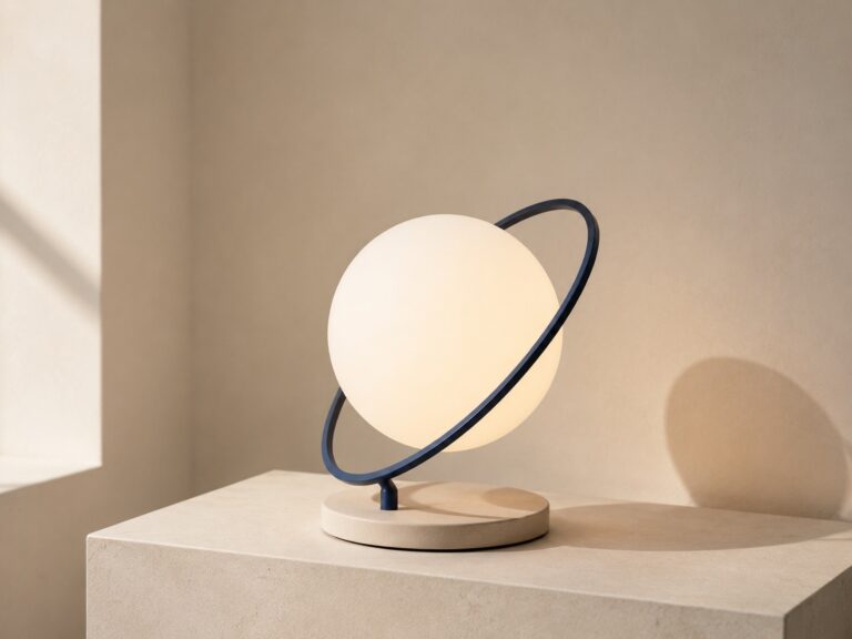 Orbit lamp on a stone pedestal