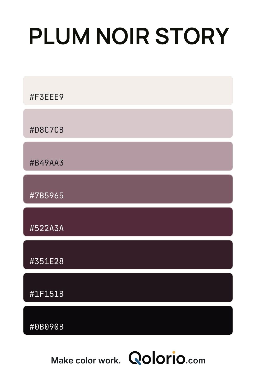 Plum Noir Story color palette with soft ivory, dusty mauve, muted plum, deep burgundy and near-black tones.