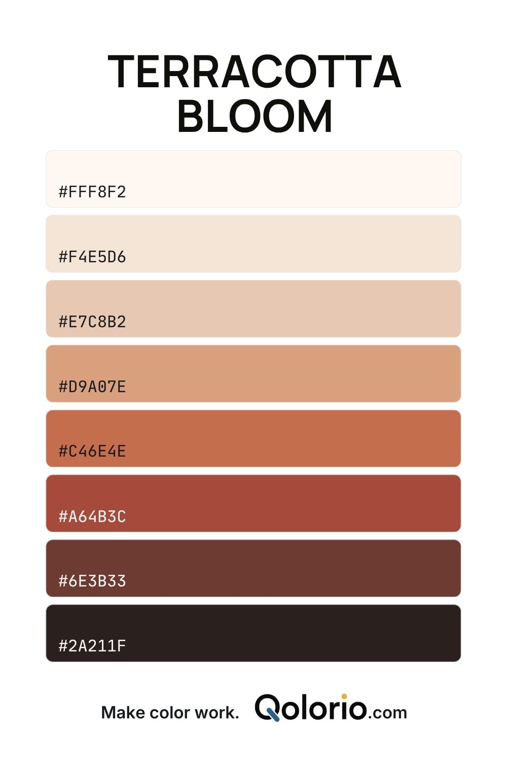 Terracotta Bloom color palette with warm ivory, cream, blush beige, soft terracotta, burnt clay and deep earthy brown tones.