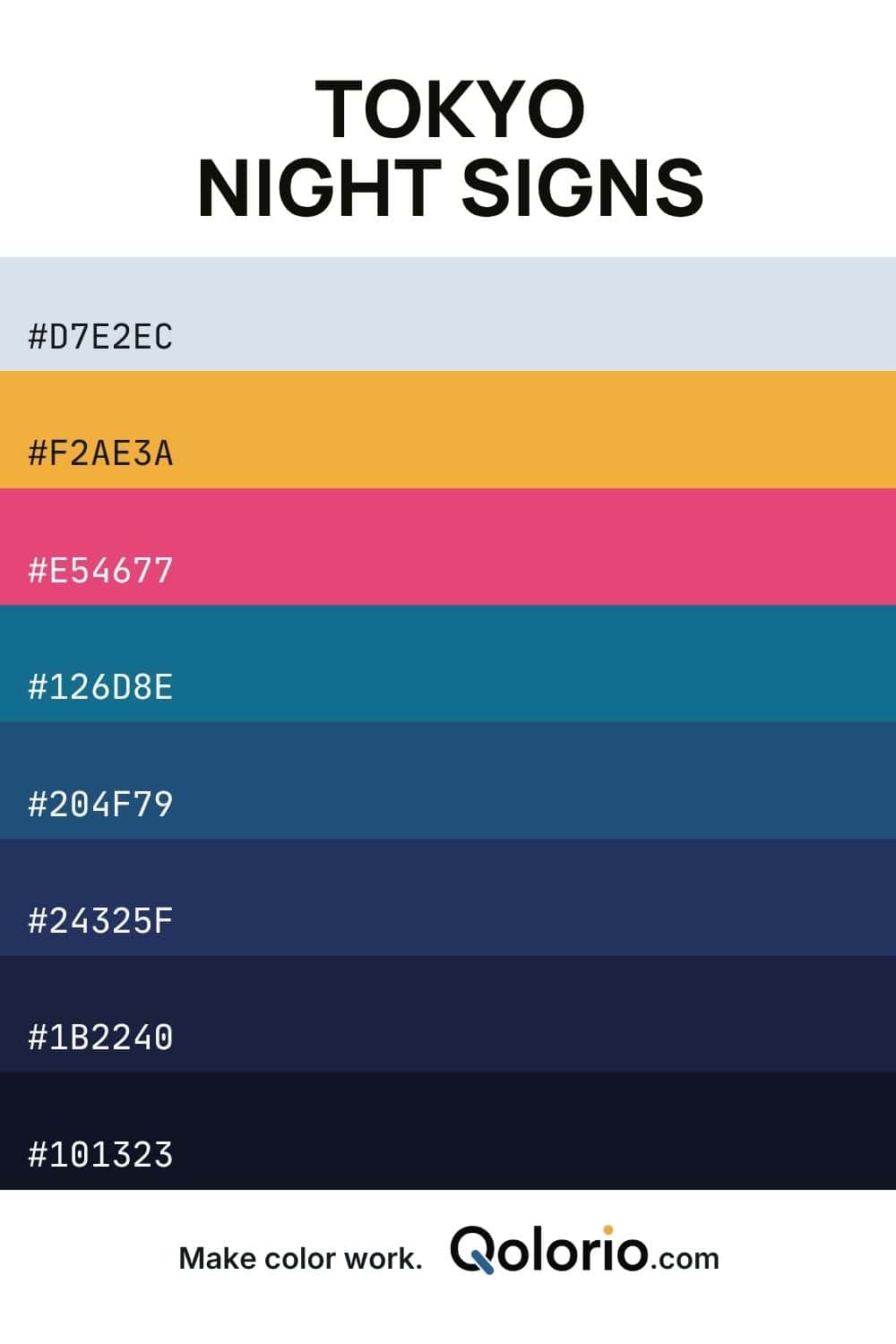 Bold night-inspired palette with icy blue, orange, vivid pink, teal, and deep navy tones.